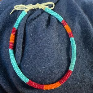 Pretty Beaded Choker on Leather Thong